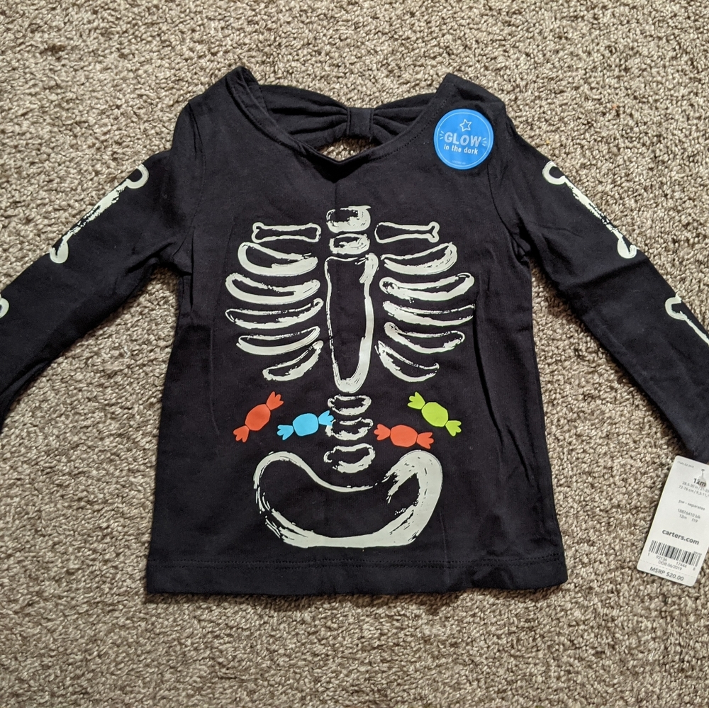 12M carter's skeleton glowing shirt